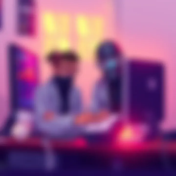 Illustration of two characters, Dr. Nick and CDF, logging into a computer to mine π, with charts and symbols representing data on the screen.