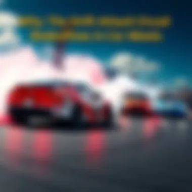 A group of cars drifting and performing stunts at the Drift Attack Circuit, with enthusiastic spectators watching