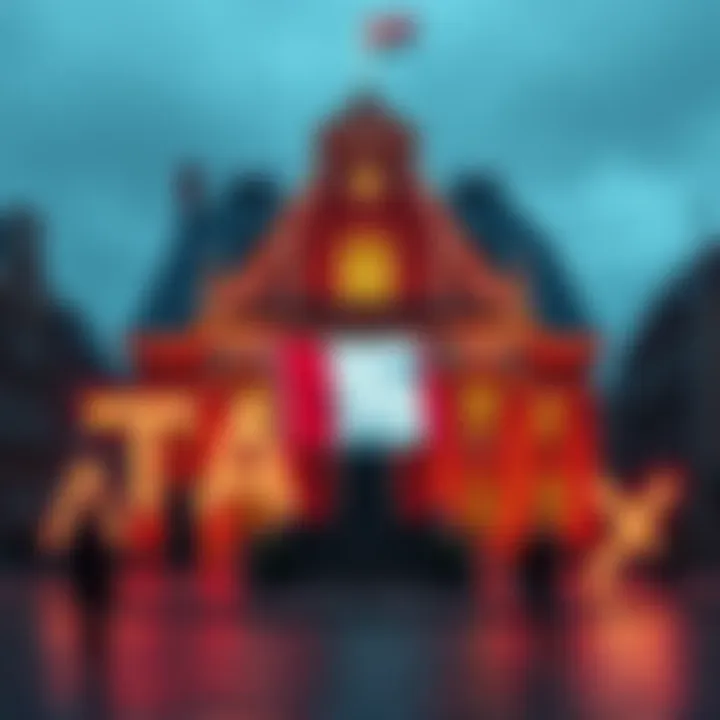 A graphic representation of the Dutch House with a tax symbol, illustrating the new 36% tax on unrealized gains from cryptocurrencies and investments.