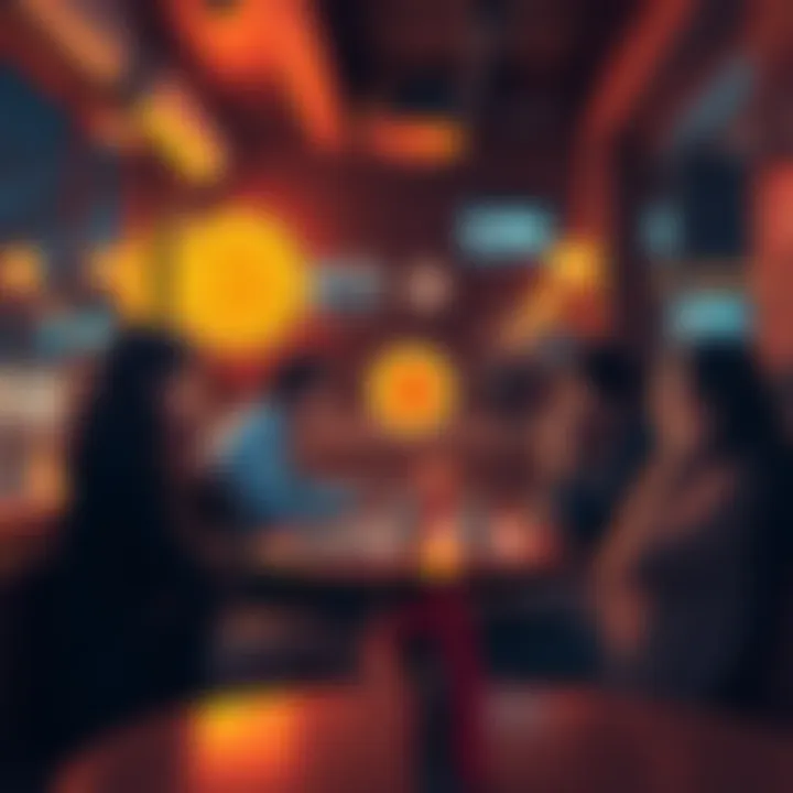 Early Bitcoin Discussion A group of people discussing Bitcoin in a local cafe, sharing their experiences and insights about the cryptocurrency before 2015.