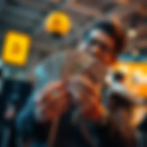 A person counting money with Atlas Bucks in hand, looking pleased and excited about their earnings.