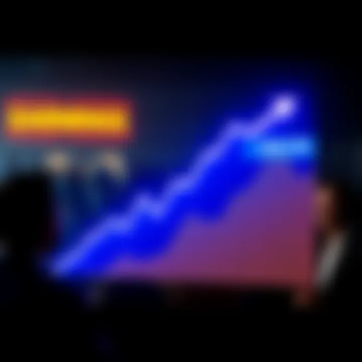 A graph showing a downward trend in earnings over the past month with worried people in the background.