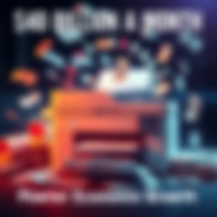 A printer symbolizing cash flow in the economy, with dollar bills flying around.