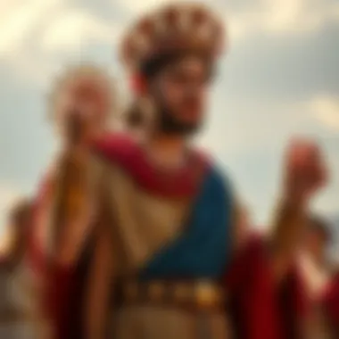 Teenage Roman emperor Elagabalus, dressed in elaborate robes, stands confidently with a sun-god symbol in hand, showcasing his unique reign.