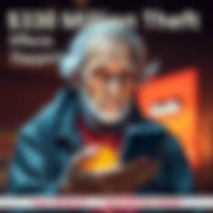 An elderly person looking worried while holding a smartphone, symbolizing the impact of the bitcoin theft.