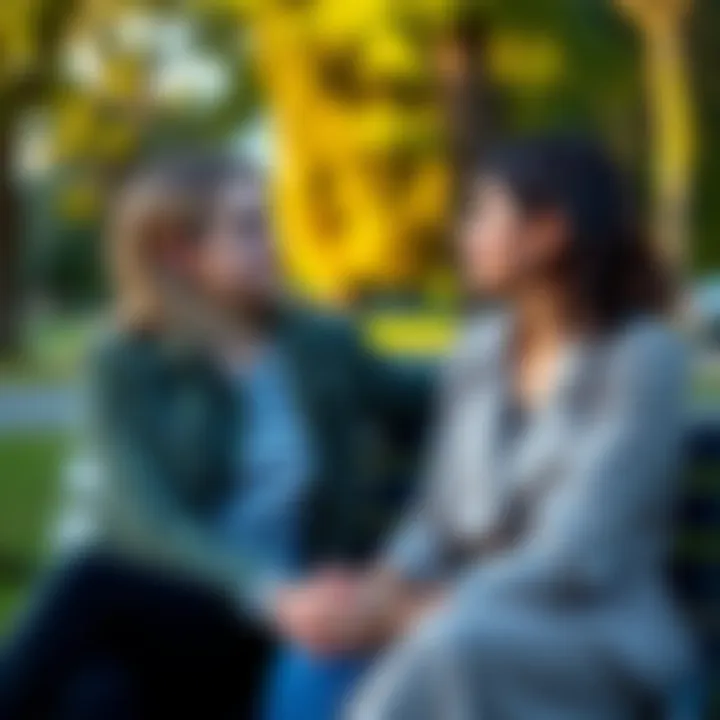 Elena and Gail Together Elena and Gail sit on a park bench, looking at each other thoughtfully, showcasing their complex relationship dynamics.