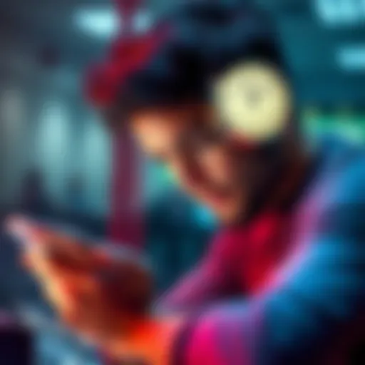 A frustrated person looking at their device while waiting for a verification email, with a clock showing time passing.