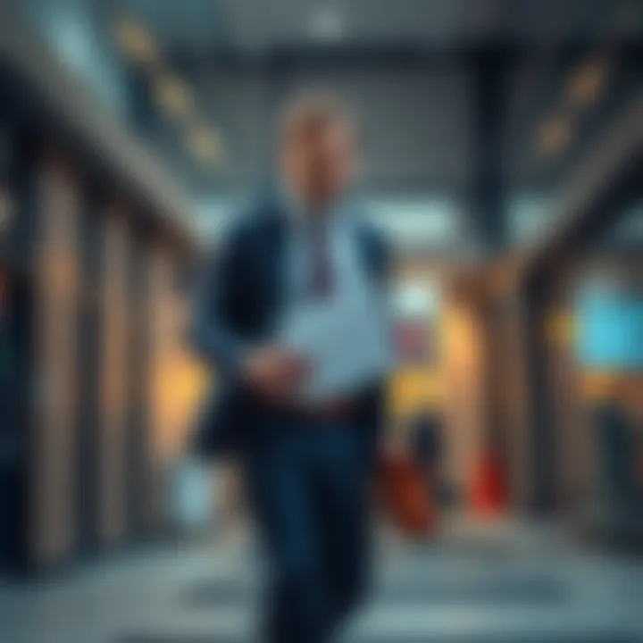 Employee Leaving Office A frustrated employee walking away from an office building, holding a resignation letter in hand and looking determined.