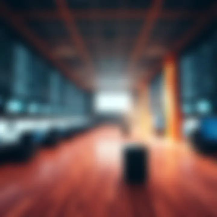 A deserted stock market trading floor with blank screens and no people, illustrating market calmness during a bear phase.