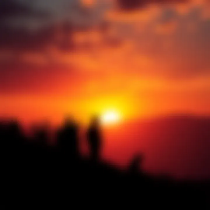 End of a Chapter A sunset symbolizing closure and new beginnings, with silhouettes of people reflecting on the horizon.