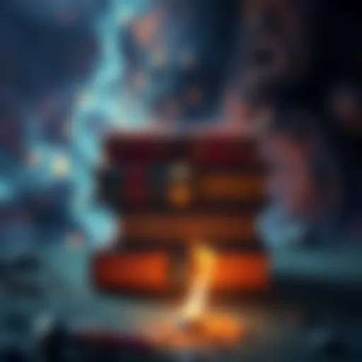 A stack of three fantasy books with a mystical background, highlighting themes of philosophy and adventure.