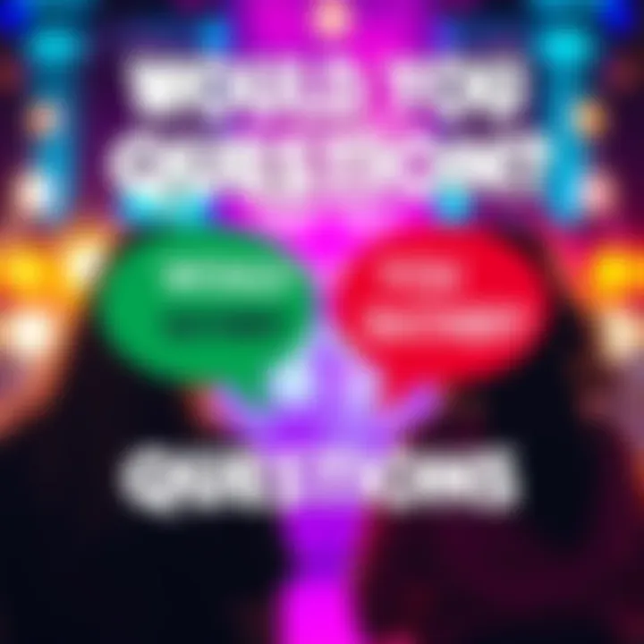 Colorful graphic showing two choices in a 'Would You Rather' format with speech bubbles