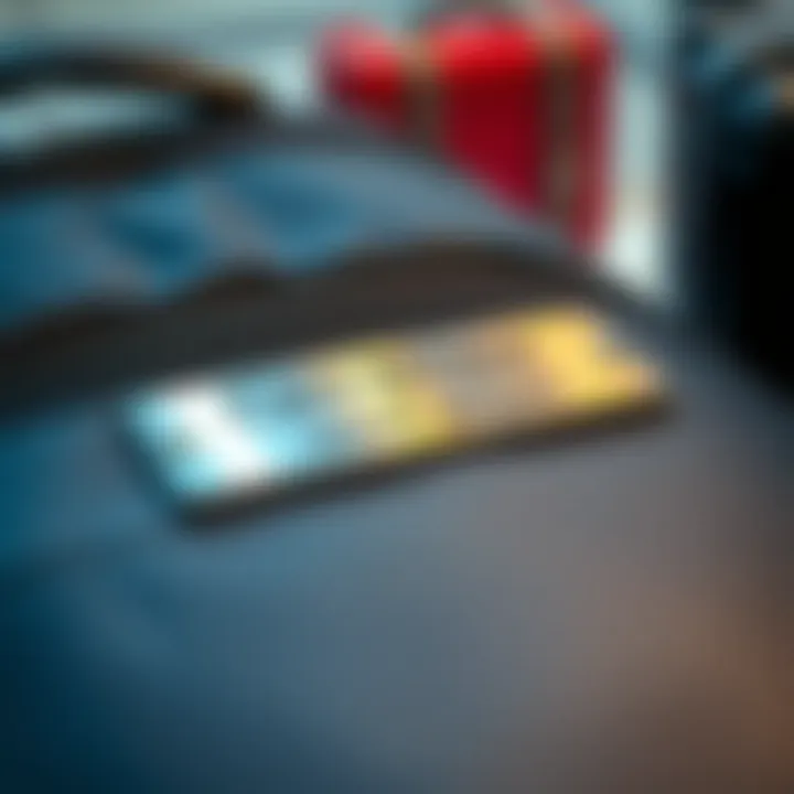 A close-up of an engraved metal plate displaying a seed phrase, placed on a travel bag near airport security items