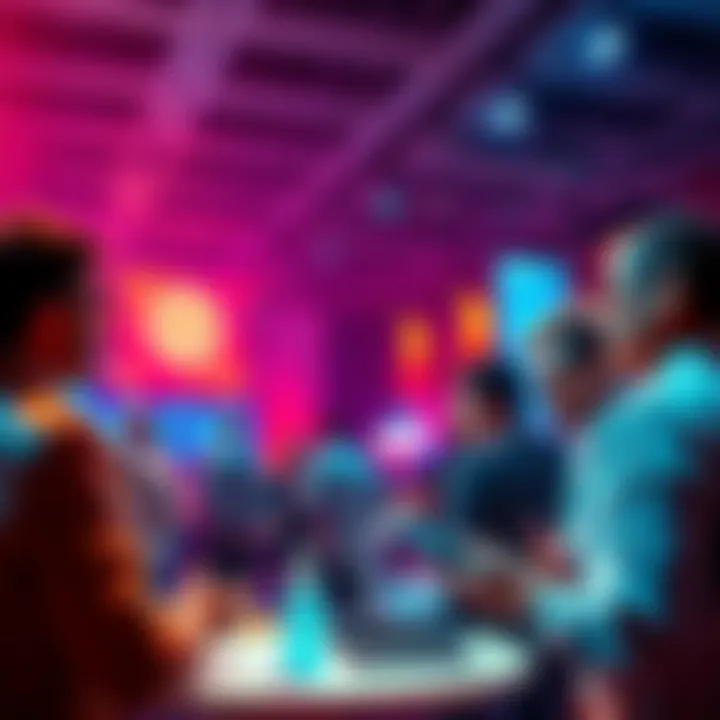 Enterprise Blockchain Discussion at Consensus People discussing enterprise blockchain solutions at the Consensus conference, showcasing collaboration and innovation in technology.