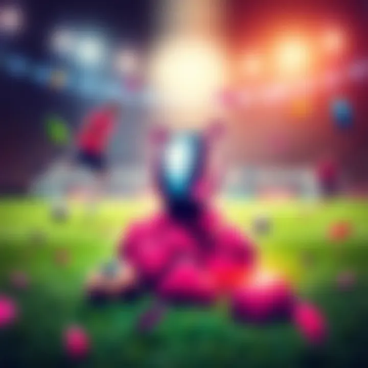 A visual showing essence points related to Champions League, with a soccer theme and some World Cup elements in the background.