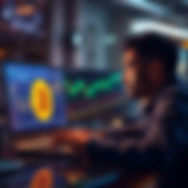 A person contemplating the conversion of Ethereum to Bitcoin, looking at cryptocurrency graphs on a laptop.