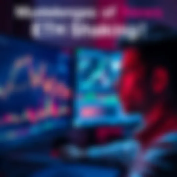 A person looking concerned while monitoring ETH staking performance on a computer screen, showing graph fluctuations and alert notifications.