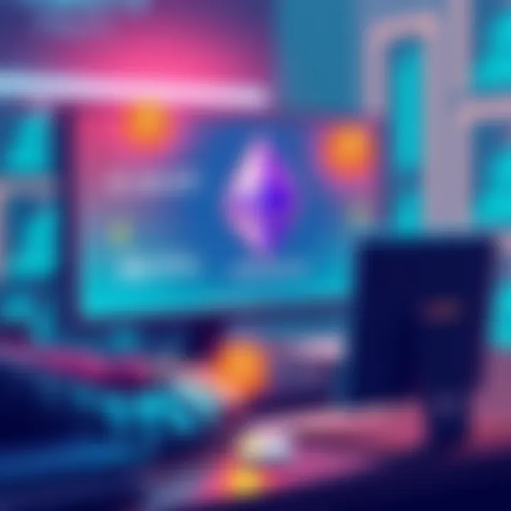 Illustration of a person using a computer to stake Ethereum with various small amounts of ETH displayed, showing the process of liquid staking.