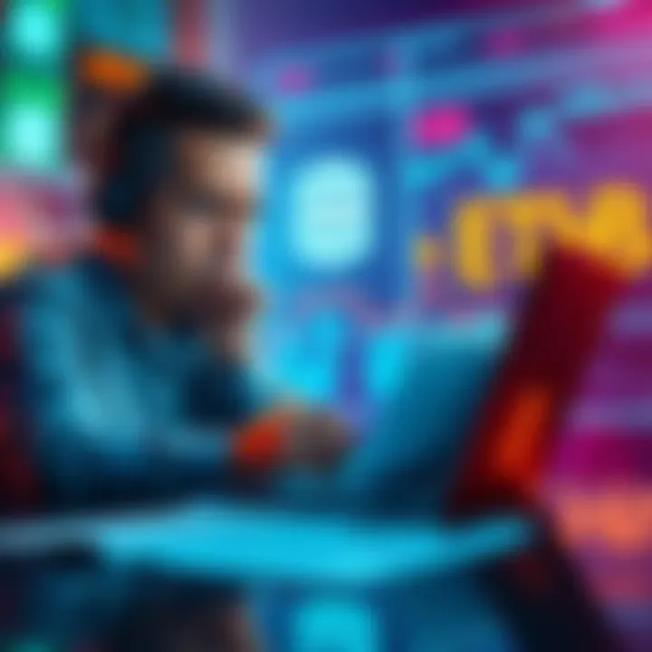 A worried investor looking at financial reports on a laptop, with visuals of EthB logos and unpaid dividends in the background.