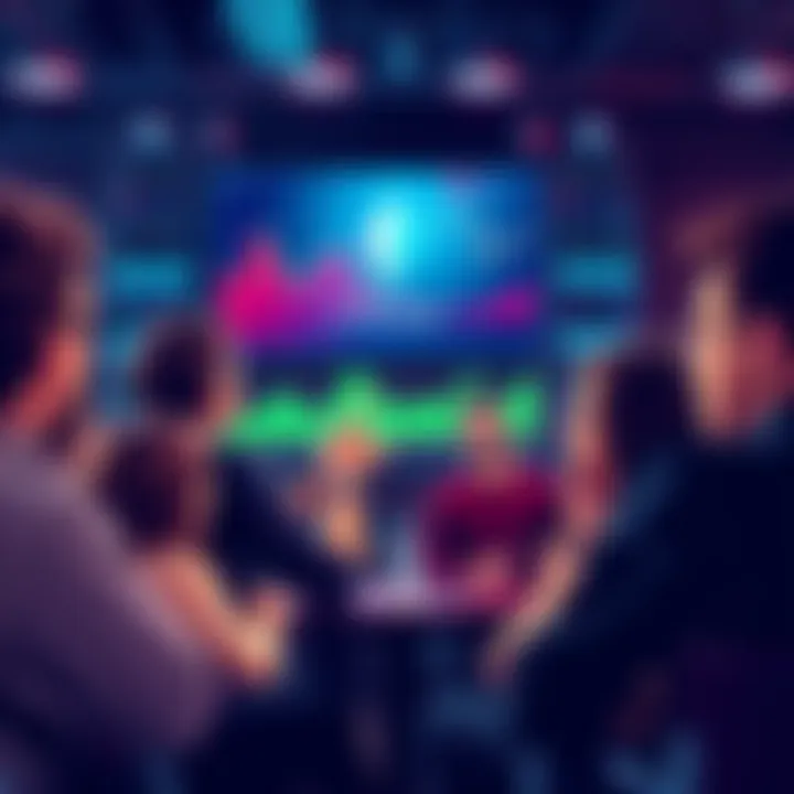 A group of people engaging in a discussion about Ethereum, with charts and news on a screen in the background.