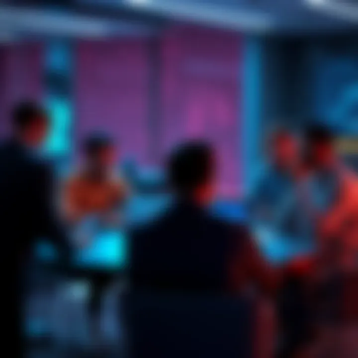 A group of people engaging in a discussion about Ethereum and DeFi, with laptops and charts visible.