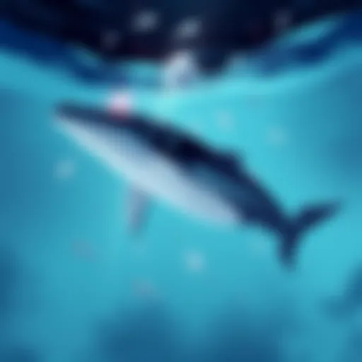 Illustration of a whale swimming down as Ethereum prices drop, symbolizing reduced holdings among large investors in crypto