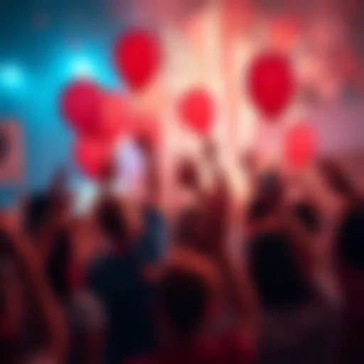 A group of people celebrating Ethereum's milestone achievement with balloons and banners.