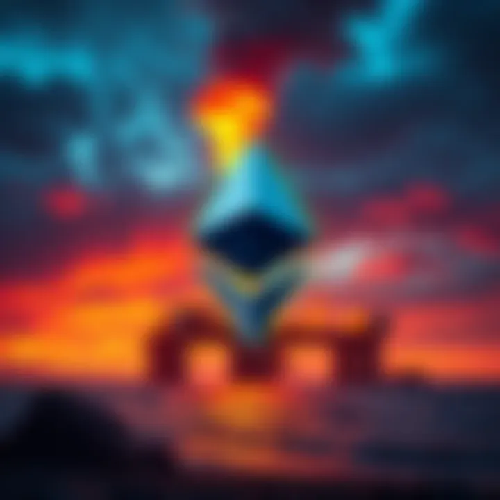 Illustration showing Ethereum logo with oil rig in background, symbolizing its value as digital oil.