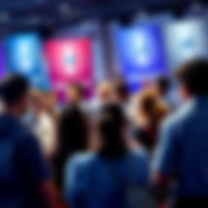 A group of diverse people discussing Ethereum updates and news in a lively setting, with Ethereum logos in the background.