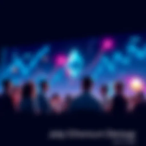 A group of people engaging in conversation about Ethereum with charts and graphs in the background