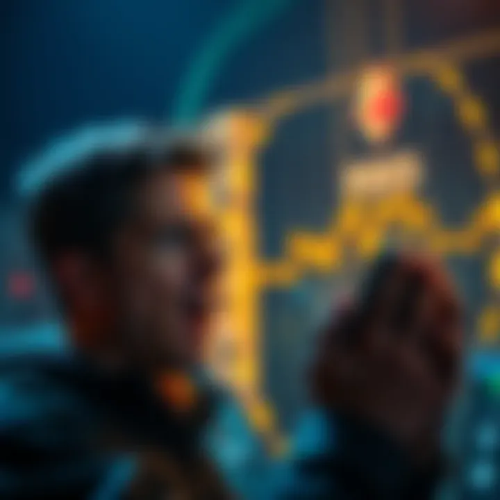 A graphic showing a shocked person looking at a digital wallet with high gas fees displayed while transferring cryptocurrency
