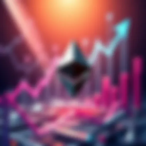 A visual representation of Ethereum's logo surrounded by upward trending graphs, symbolizing growth and potential in the cryptocurrency market.