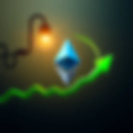 Ethereum logo surrounded by a green arrow indicating growth, symbolizing its unique approach to supply and inflation management