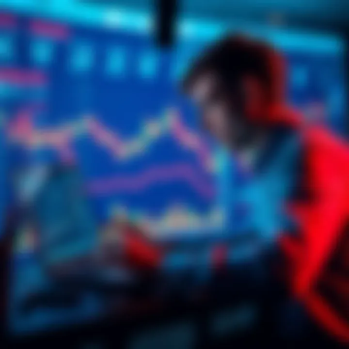 Person analyzing Ethereum prices with a chart and laptop, considering investment strategies.