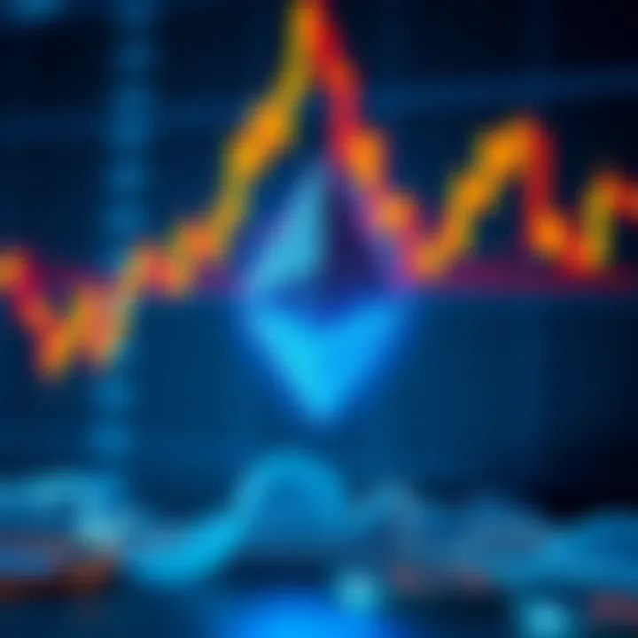 A graphic showing Ethereum's logo with market trend charts in the background, symbolizing investment opportunities.