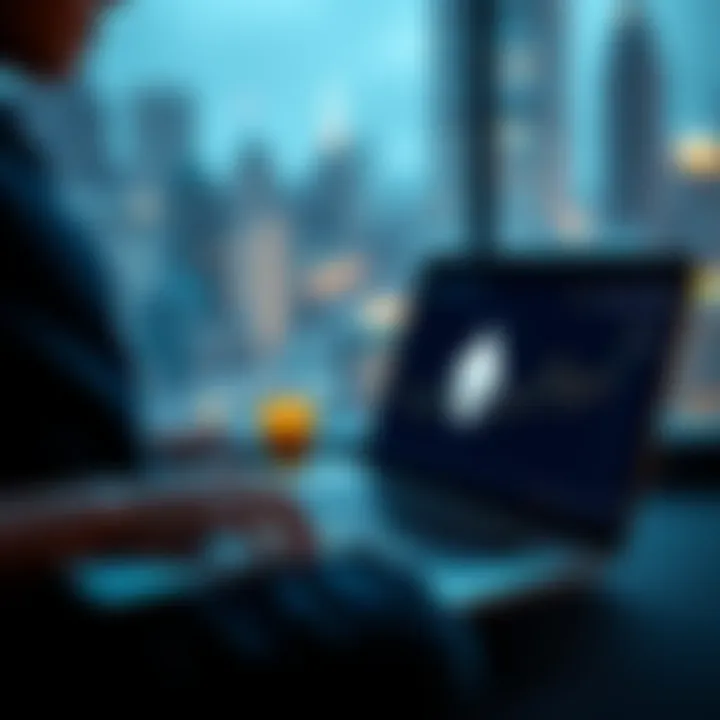 A person analyzing Ethereum data on a laptop while considering investment choices