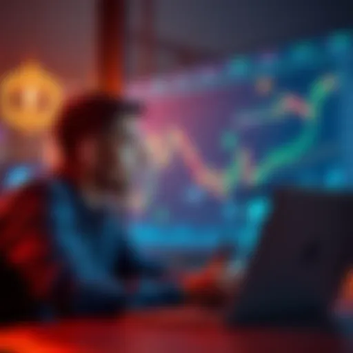 A person contemplating an investment in Ethereum with a laptop and financial charts in view.