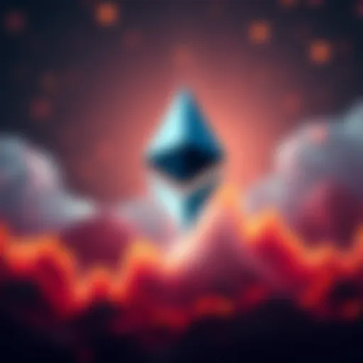 Ethereum logo surrounded by a falling graph indicating negative returns