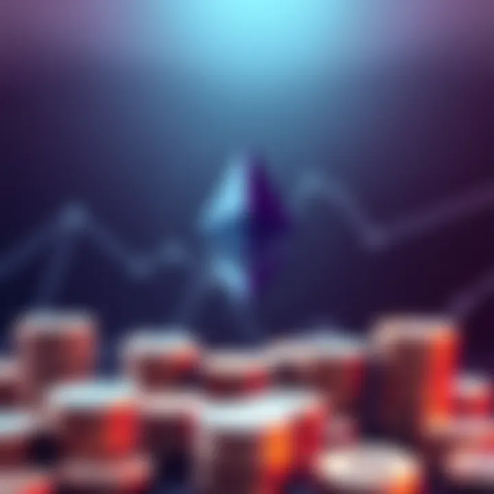 Illustration showing Ethereum logo surrounded by increasing stacks of coins, representing the growth of staking activity in 2026.