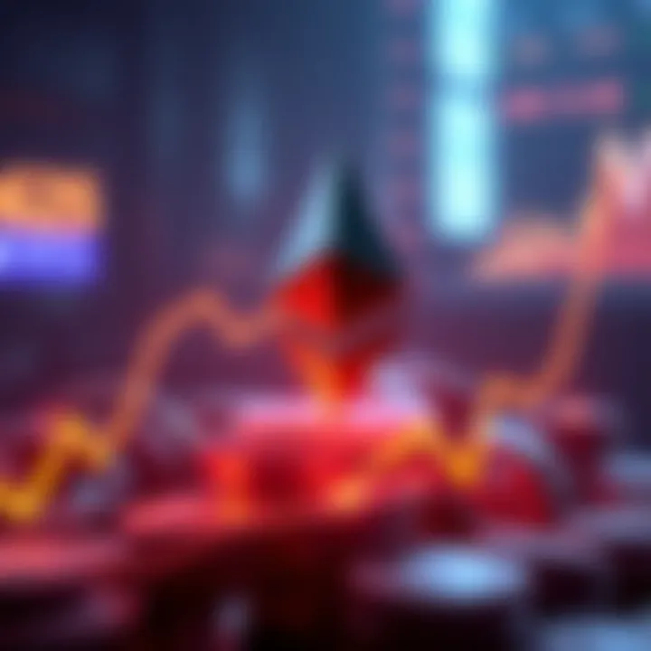 Graphic showing Ethereum logo with a downward trending graph and decreasing supply indicators