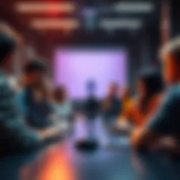 A group of people discussing strategies to counter Ethereum criticisms in a modern setting.