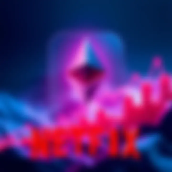 Ethereum logo with a graph showing its rise above Netflix, symbolizing market cap increase