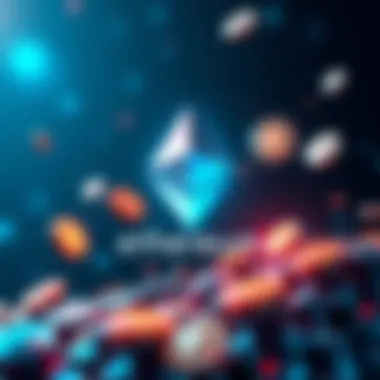 Ethereum Tokenization Illustration showing Ethereum logo with digital tokens representing assets floating around