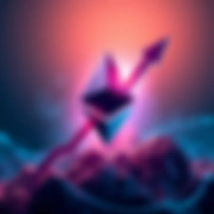 Ethereum logo surrounded by an upward arrow indicating rising value