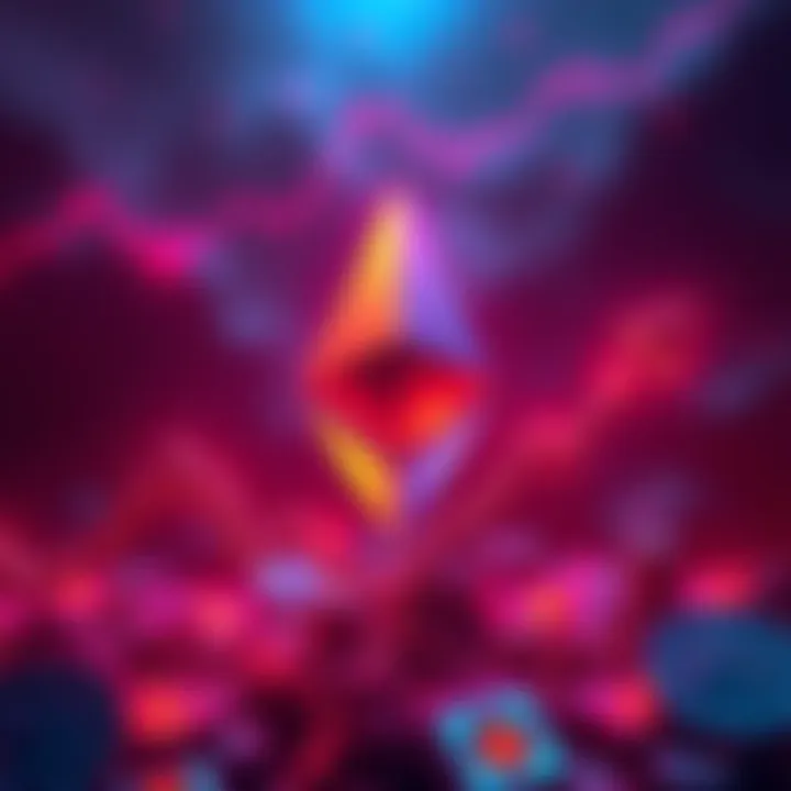 Ethereum logo with upward trend Ethereum logo surrounded by upward arrows indicating potential price rebound amidst bearish sentiment