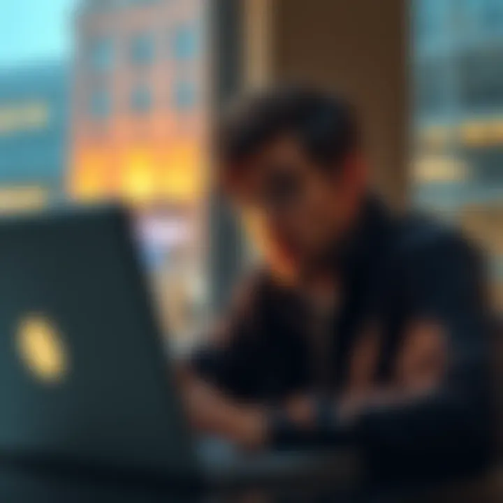 A person looking worried while checking their bank account on a laptop, with a clock showing one week left