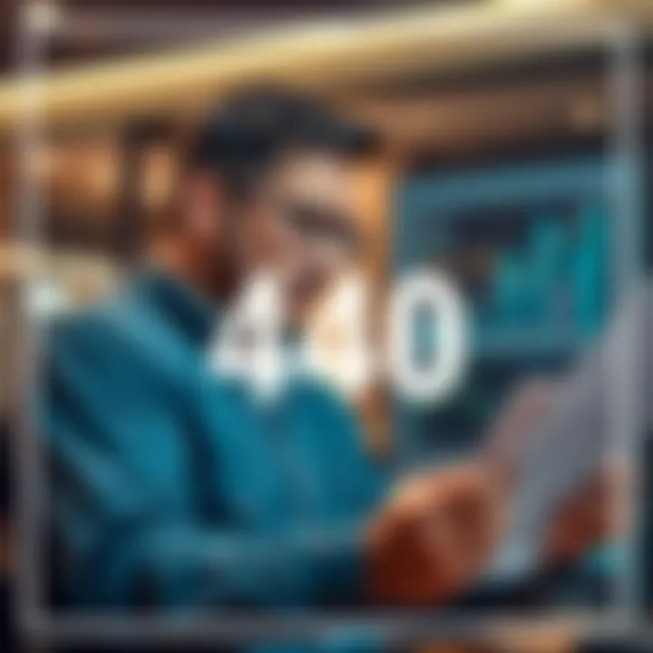 A person reviewing documents and charts related to the value of 440, with a thoughtful expression.