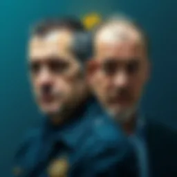 A former LAPD officer alongside an Israeli gangster, both with serious expressions, representing a crypto theft case, with a digital currency wallet symbol in the background.