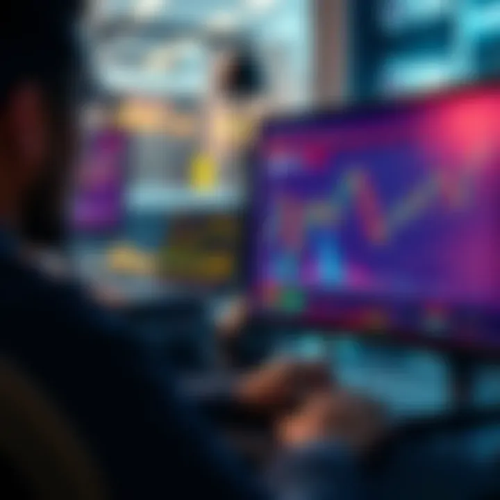 Examining Easy Earn Crypto Programs A person looking at a computer screen displaying crypto graphs and the Bibyt platform interface while considering easy earn options.