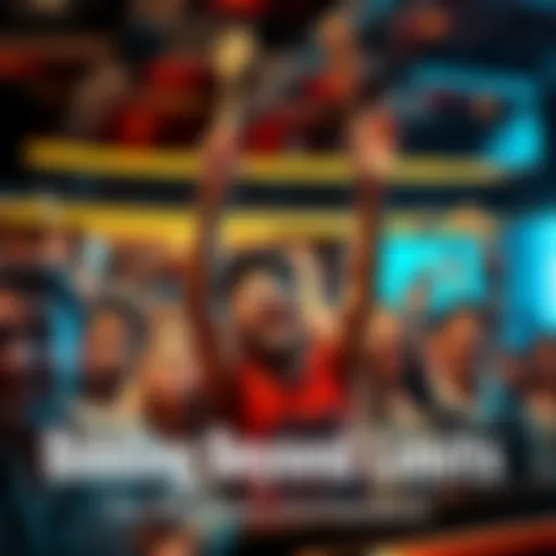A diverse group of people enthusiastically raising paddles in a lively auction room, showcasing heightened bidding excitement.